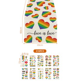 1 Heart Rainbow Tablecloth, 10 Rainbow Face Stickers, Pride Party Tablecloth, Colourful Striped Table Runner, Long Table Runner, Party Table Decoration