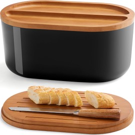 HouseJoy Large Bread Box for Kitchen Countertop,Fiber Bread Box With Thick Cutting Board Lid-Includes,Black Bread Storage for Homemade Container,Corner Bread Holder for Toast Bagel Donut Cookies