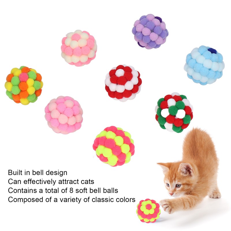 8pcs Cat Ball Toys Elastic Soft Colorful Interactive Chasing Chewing