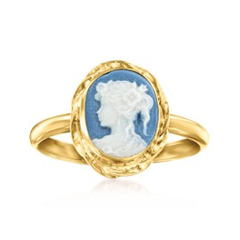 Ross-Simons Italian Blue Porcelain Cameo Ring in 18kt Gold Over Sterling. Size 7