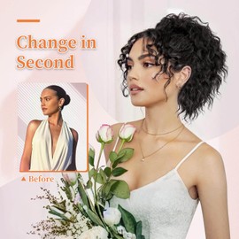 MS TAJ Clip in Ponytail Extension 8inch Beige Neutral Blonde with Light Ends Natural Soft Drawstring Curly Ponytail hair extensions Synthetic Hairpiece Thick Add Length for Women Daily Use