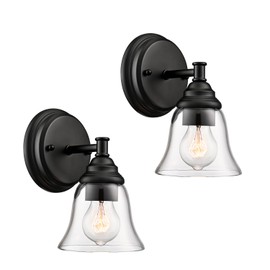 Moder 1-Light Black Wall Sconce Clear Glass Bell Shape Light Fixtures for Farmhouse, Bathroom, Living Room, Stairway Set of 2