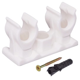 SKIR'CO Pack of 20 Double Pipe Clamps, Plastic Clamps for 10 mm Pipes, U-Type Pipe Clamp, Pipe Clamps White Clips, Hose Hanger