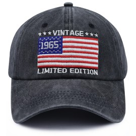 60th Birthday Gifts for Women Men, Us Flag Decor Baseball Cap, Vintage 1965 Limited Edition Hat, Fathers Day Retirement Decorations for Papa Aunt Wife Black
