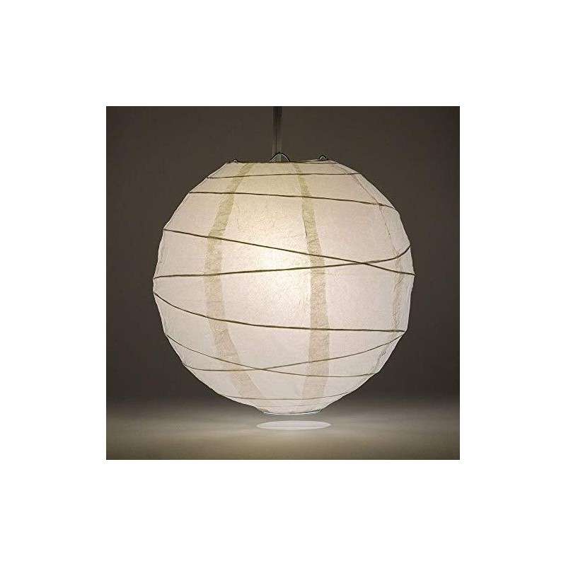 Quasimoon 14" White Round Paper Lantern, Crisscross Ribbing, Hanging Decorati...