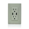 Leviton Renu USB Charger/Tamper-Resistant Duplex Outlet, 15A-125VAC, RUAA1-WS, Wood Smoke