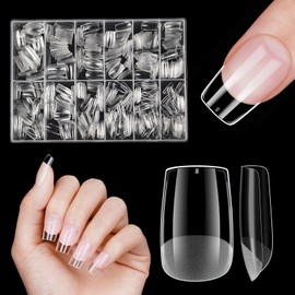 Short Square Nail Tips, Venares 500 Pcs Half Matte Short Nail Tips for Gel Extensions, Pre-buff Clear False Nails, Full Cover Nail Tips for Acrylic Extensions