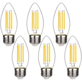 BORT B11 Chandelier led Light Bulbs, Dimmable 4W Equivalent to 40W LED Candelabra Bulbs, 2700K Warm White, E26 Standard Base LED Bulbs, Torpedo Top (B11-6 Pack)