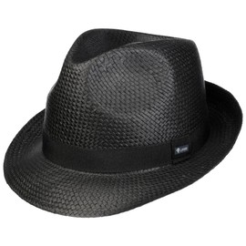 Lipodo Black City Trilby Straw Hat (Paper Straw) Women/Men - Sun Hat Made in Italy - Hat with Grosgrain Ribbon - Spring/Summer, black