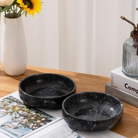 Tazón decorativo grande de 6.7 pulgadas, cuencos decorativos de mármol natural para decoración del hogar, centro de mesa (negro)