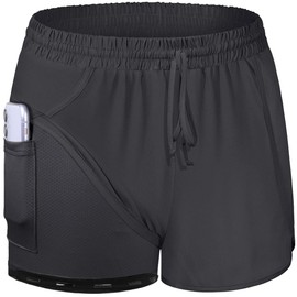 Blevonh Pantalones cortos de yoga para mujer, 2 en 1, con bolsillos, S-3XL, Black 2 Pockets, XL