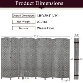 Rose Home Fashion Room Divider Privacy Screen 15.7" Room Dividers and Folding Privacy Screens 8 Panel Grey Room Divider Wall 6FT Tall Partition Room Divider Separator