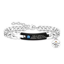 Tobestu Faith Can Move Mountains Bracelet - Stainless Steel Mustard Seed Charm Inspirational Bible Verse Jewelry YA4354