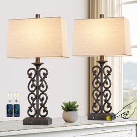AIEAMPDO 25" Set of 2 Touch Modern Resin Table Lamps for Living Room with Dual USB Ports, 3-Way Dimmable Rustic Bedside Lamps, Farmhouse Nightstand Lamp for Bedroom Office Decor, 2 Bulbs Included
