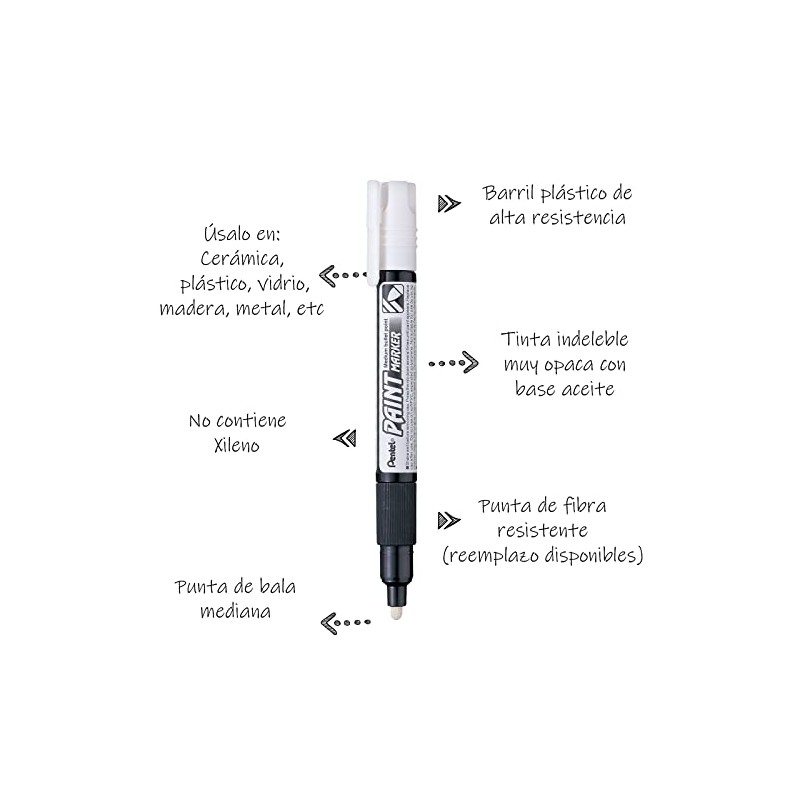 Marcador Permanente Uso Industrial Pentel Blanco/12 Piezas-MMP20-W