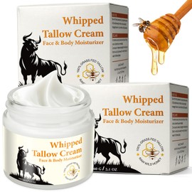 Beef Tallow Honey Balm, Beef Tallow Skincare, Natural Sebum & Honey Beef Tallow Cream, Beef Tallow Organic, Tallow Cream for Moisturising & Anti-Ageing, Tallow Balm for Face & Body (Pack of 2)