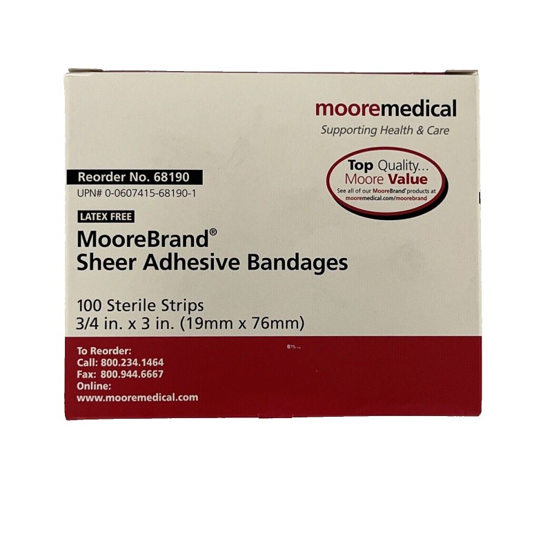 Moorebrand Fabric Adhesive Bandages, 3/4" x 3" - 100/box