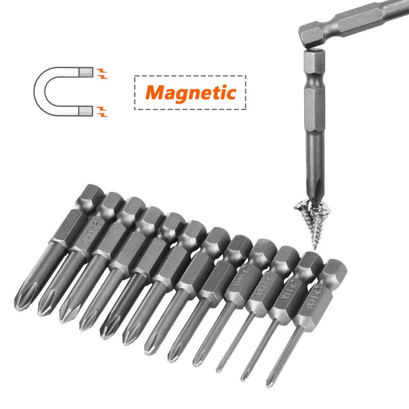 Mesee 12Pcs Magnetic Phillips Screwdriver Bit Set with 1/4-inch Hex