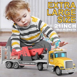 DOWELLIN Large 22" Semi Police Truck Toy with Propeller Aircraft Car Toys for Kids Toddlers, Christmas Birthday Gift for Boy Girl Child 3 4 5 6 7 Years Old