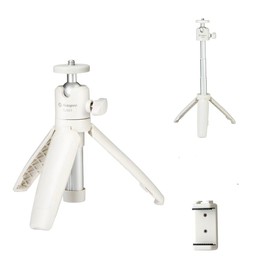 Fot💎 Telescoping Mini Tripod Mount 360° Rotating Table Top Tripod Mount with Phone Holder Adapter Selfie Stick with Handle Vlog Kit TL-601+SJ-85 White