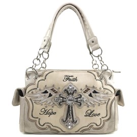 Zelris Faith Love Hope Cross Angel Wing Bible Women Conceal Carry Handbag Purse (Beige)