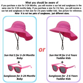 Baby Sun Hat Toddler Kids Boys Girls Wide Brim Beach Hats with Sunglasses UPF 50+ Plain Caps with Neck Flap (3-24_Months, Hot Pink)