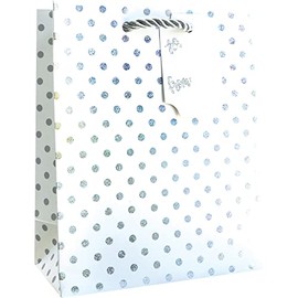 Jillson Roberts Small Gift Bags with Holographic Accents, Party Favor Totes, Silver Dots on White, 12 Count