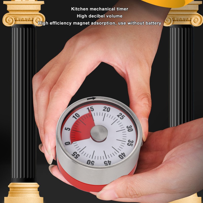 Mechanical Countdown Timer 60 Minute Magnetic Stainless Steel Visual Kitchen