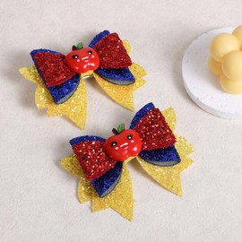 2pc 3.5in Glitter Back to School Hair Bow Clips,Sparkly Red Yellow Blue Apple Alligator Barrettes for Girls Toddlers Teens 1st Day School Uniform Accessories Gifts