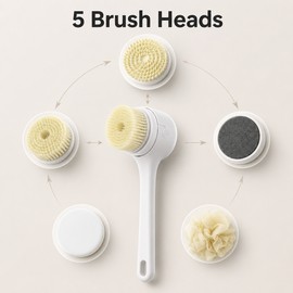 Electric Shower Body Brush for Bath - 5-Head Spinning Scrubber with Long Handle, 3 Speeds and Waterproof Design