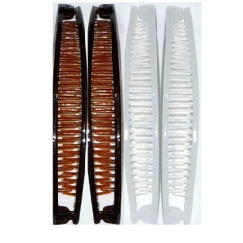 Mytoptrendz®- Pack of 4 Banana Clips Slim Long Hair Comb Barrette Ponytail Holder Retro Hair Clip Girls Women Hair Accessories(Brown- Clear)