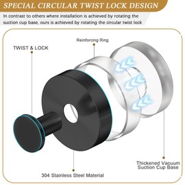 Cimown Pack of 2 Suction Cup Hooks, Suction Cup Hooks, Bathroom Suction Hooks, Extra Strong Suction Cups, Thread Hooks, Towel Hooks, Bathrobe Hooks (Black)