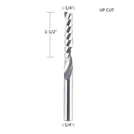SpeTool Juego de 5 fresas de extremo de flauta O (una sola flauta) vástago de 1/4 pulgadas con longitud de corte de 1-1/2 extralargas de 3 pulgadas OVL, broca de corte en espiral para cortador de aluminio de PVC acrílico MDF