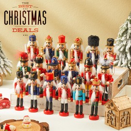 Liliful - Juego de adornos de cascanueces de Navidad, 18 piezas, soldado cascanueces, decoración de Navidad, adornos colgantes de madera para árbol