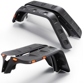 ECOTRIC Fender Flares w/LED Side Maker Compatible with 2007-2018 Jeep JK Wrangler 2/4 Door Model Unlimited Rubicon Unlimited, Pocket-Riveted Style Smooth Matte Black Wheel Flares Cover 4Pcs