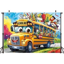 Welcome Back to School Backdrop 6x4FT Cartoon Yellow School Bus Photography Background First Day of Classroom Party Decorations Supplies Photo Props
