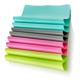 com-four® 8 x Fridge Mats - Antibacterial Non-Slip Mats - Remove Moisture and Odours - Cut to Size Insert Mat (Green, Blue, Grey, Pink)