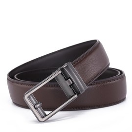 120CM Men’s PU Leather Belt with Automatic Steel Buckle, Detachable Men’s Comfort Waistband, Cuttable Belt Strap, 3.5CM Wide, Adjustable Men's Waistbands for Work, Home, Leisure (Brown)