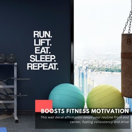 My Vinyl Story - Run Lift Eat - Inspirational Motivational Wall Decal Sticker Quote Art Decor Saying for Home Gym Workout Fitness Exercise Bedroom, Removable (White, 17x22 inches)