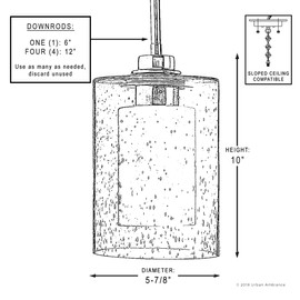 Luxury Contemporary Pendant Light, Small Size: 10"H x 5.875"W, with Modern Farmhouse Style Elements, Charcoal Finish, UHP2261 from The Memphis Collection by Urban Ambiance