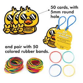 Duck Tags|You’ve been Ducked|Duck Duck Tags|Duck Ducking Games Card|50 Cards|50 Rubber Bands| 2.5 x 2.1Inch|Shape Design of small Yellow Duck(2LD104)