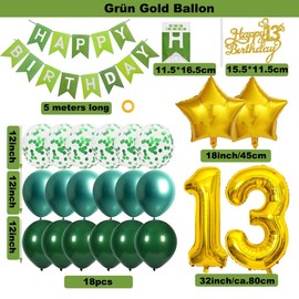 SNOWZAN Decoration 13th Birthday Girls Boys Green Gold 13th Birthday Decoration Girls Boys 13th Birthday Decorations 13th Birthday Girl Decoration with Happy Birthday Banner for Birthday 13 Boys