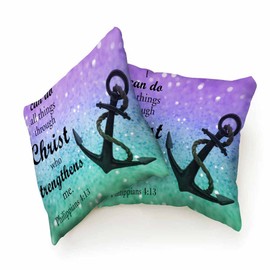 Beabes Pillow Covers Bible Verse I Can Do All Things Through Christ Who Strengthens Me with Anchor 18X18 Inch,Throw Pillow Covers Decor for Couch Bedroom Living for Men Women 2 Sets