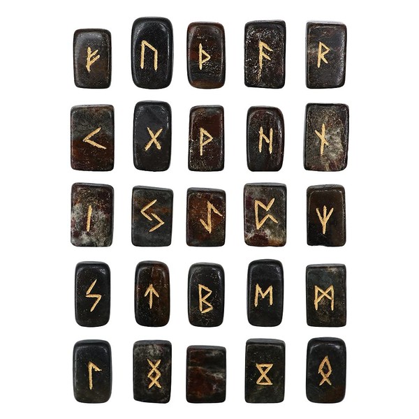 Cartbug Ruby Zoisite Brick Shape Rune Stones Set with Older Futhark Alphabet Engraved Symbol Pagan Stone Runika Symbol for Crystal Healing Chakra Balancing Spiritual Gift &