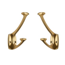 ZAUYX 2 Pack Champagne Brozne Hooks Decorative Heavy Duty Solid Large Coat Hooks for Towel Hanging Coats Robe Wall Mounted Towel Bags Door Back Bathroom Wall Hook.