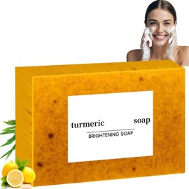 Turmeric Soap Bar,Natu/ral Handmade Turmeric Acid Soap,Deep Cleaning Moisturizing Soap,Handmade Turm/eric Soap Bar for Dark Spots,100G Moisturising Gentle So/ap for Body and Face