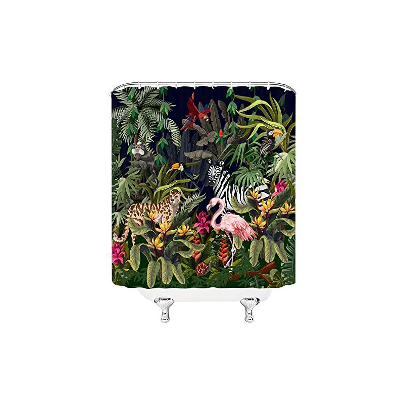 Rainforest Animal Shower Curtain Tropical Jungle Forest Leopard Flamingo Zebra