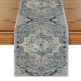 Artoid Mode Boho Bohemia Style Vintage Grey Table Runner, Banquet Table, Kitchen Dining Table Decoration, Indoor, Holiday, Party Decor, 40 x 140 cm