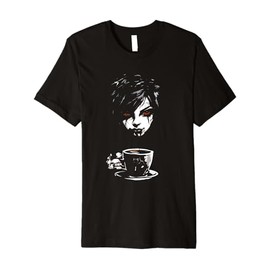 Gothic Woman Coffee Emo Aesthetic Nocturnal Reaper Dark Art Premium T-Shirt