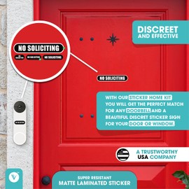 Tiny No Soliciting Sticker for House | 4 Pack No Soliciting Stickers for Home | Tiny Size for Doorbell | Matte Waterproof Front Door Sticker | Ideal for Apartment, Office and more (Home Kit - Black)